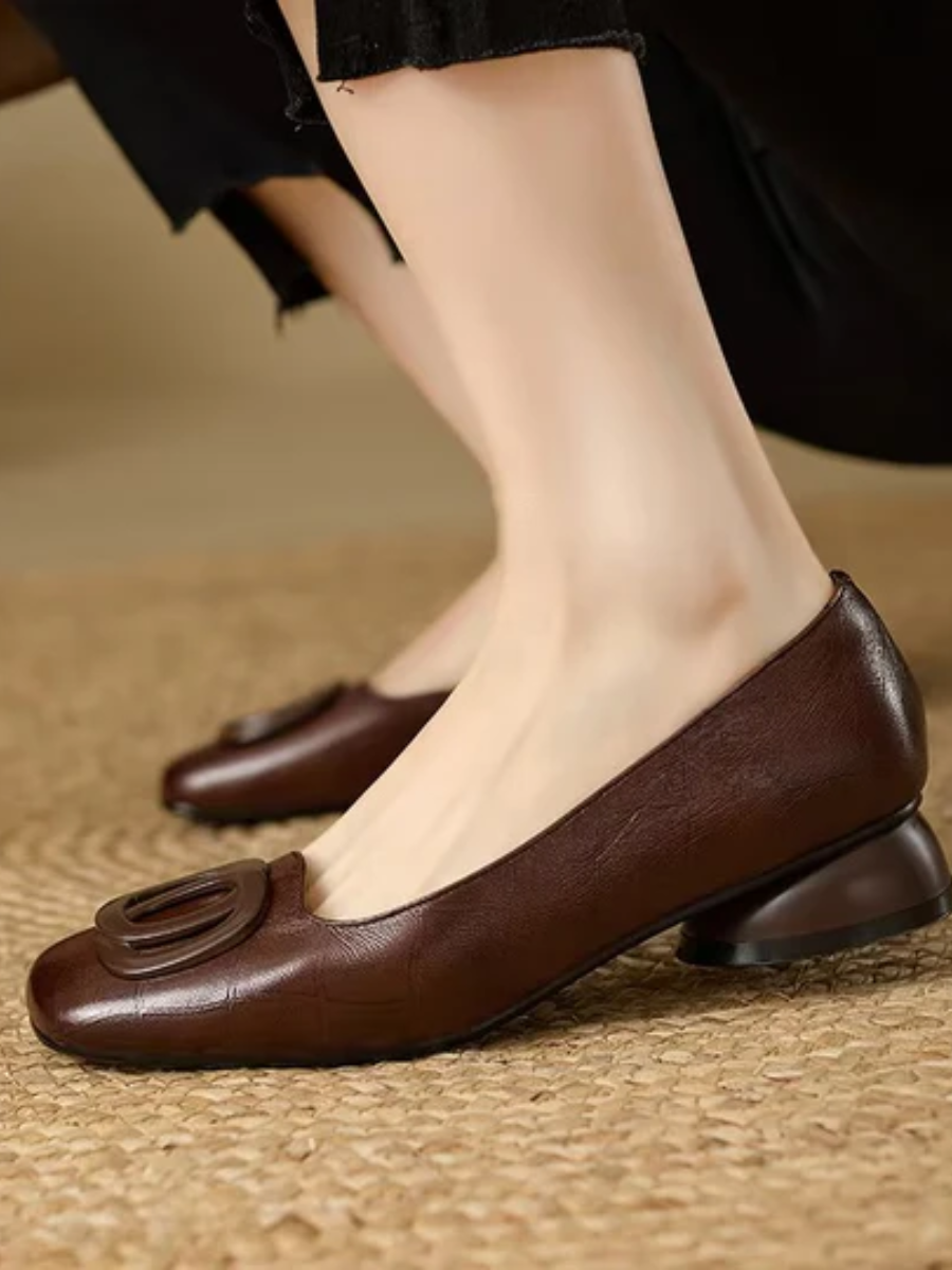 Erin - Leather Square-Toe Flats
