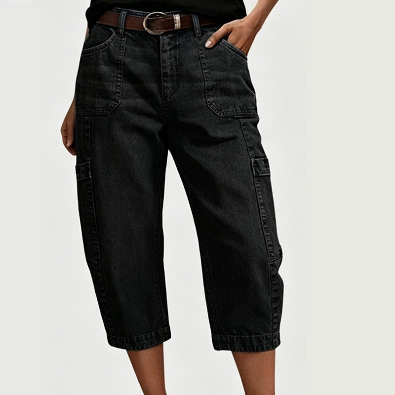 Keisha - Cropped Stretch Cargo Jeans