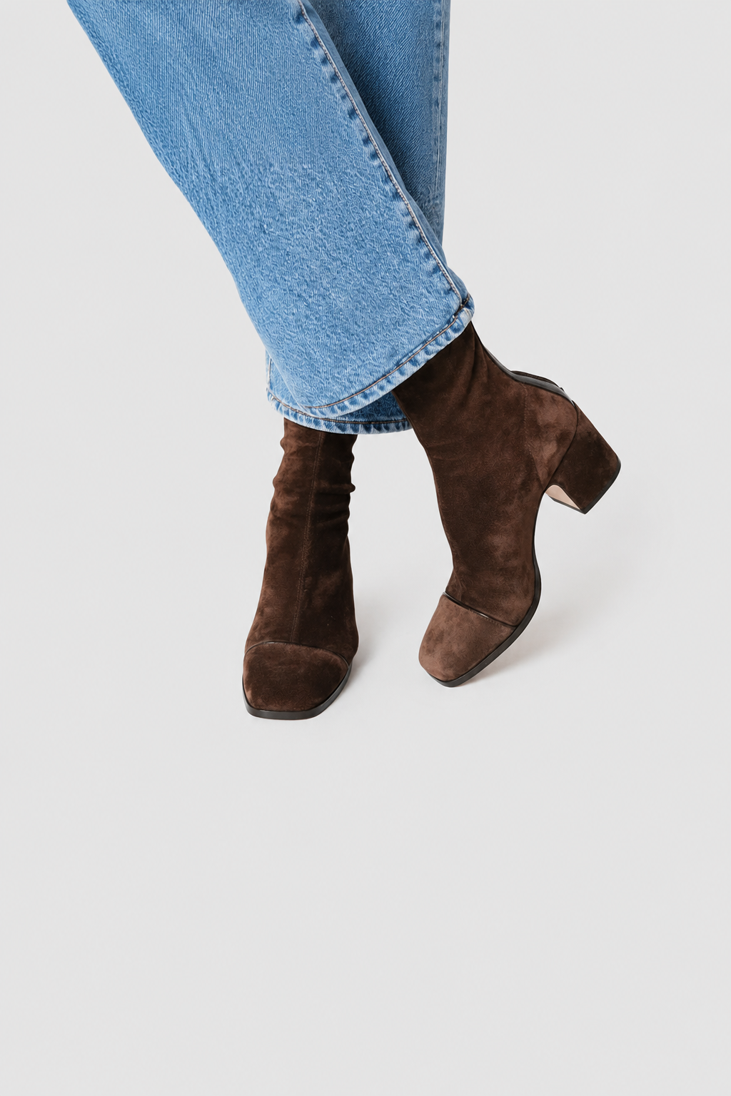 Camille - Square-Toe Suede Ankle Boots
