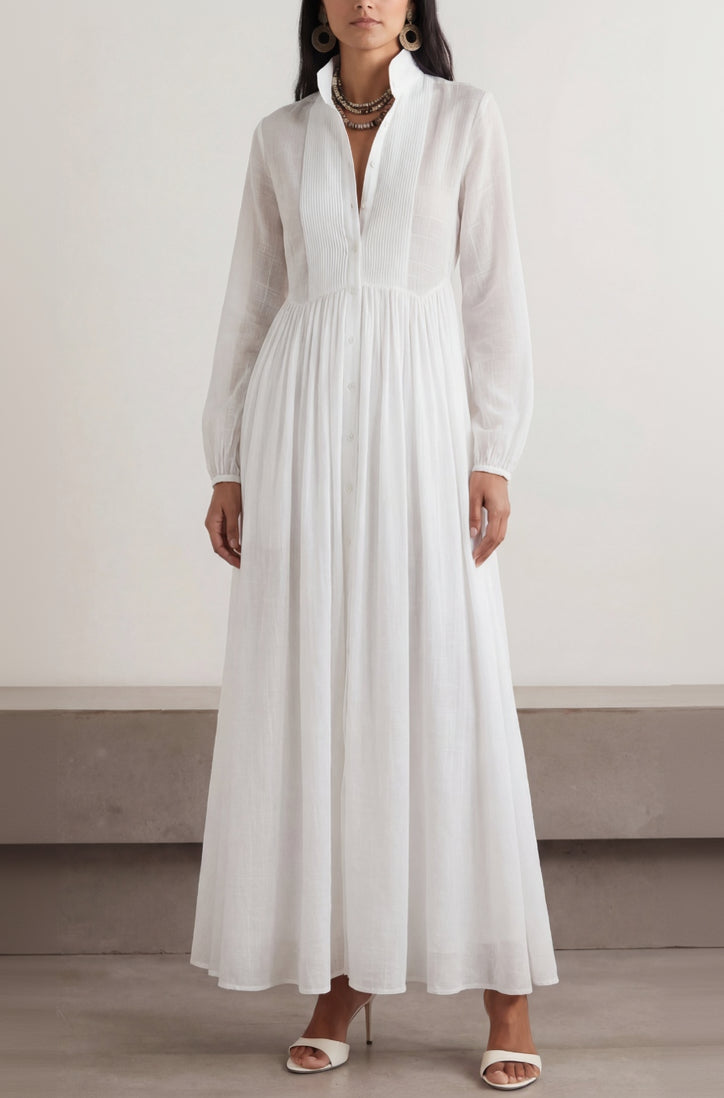 Marilou Long Minimalist Cotton Dress With A Felted Look