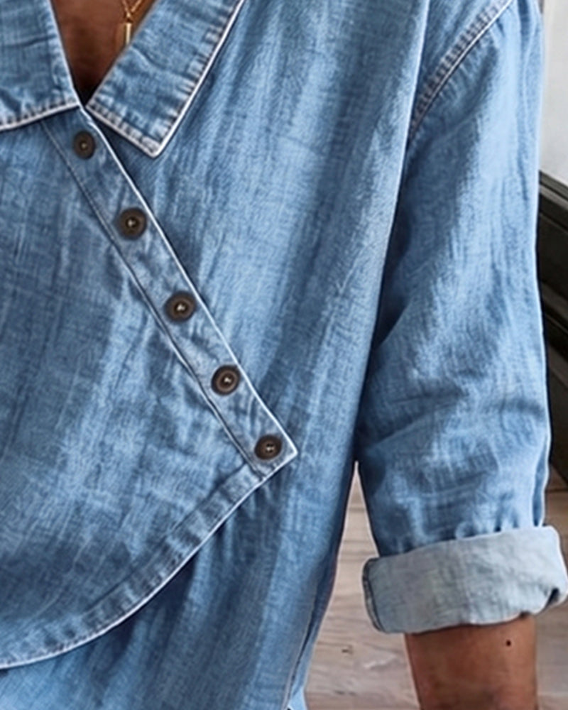 Veronica - Denim Button-Up Blouse