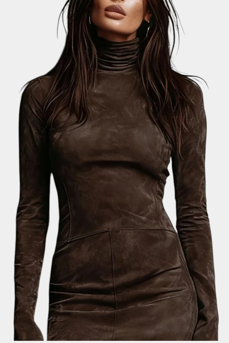 Océane Vintage Mini Suede Dress With Turtleneck
