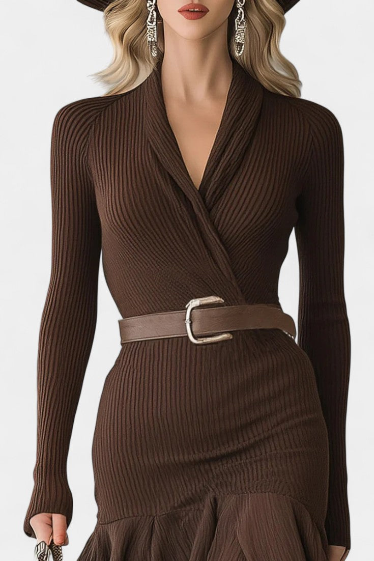 Clervie Long Sleeve Patchwork Collar Dress