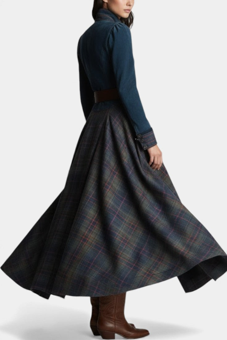 Liza Retro Ethnic Style Maxi Checkered Suede Dress