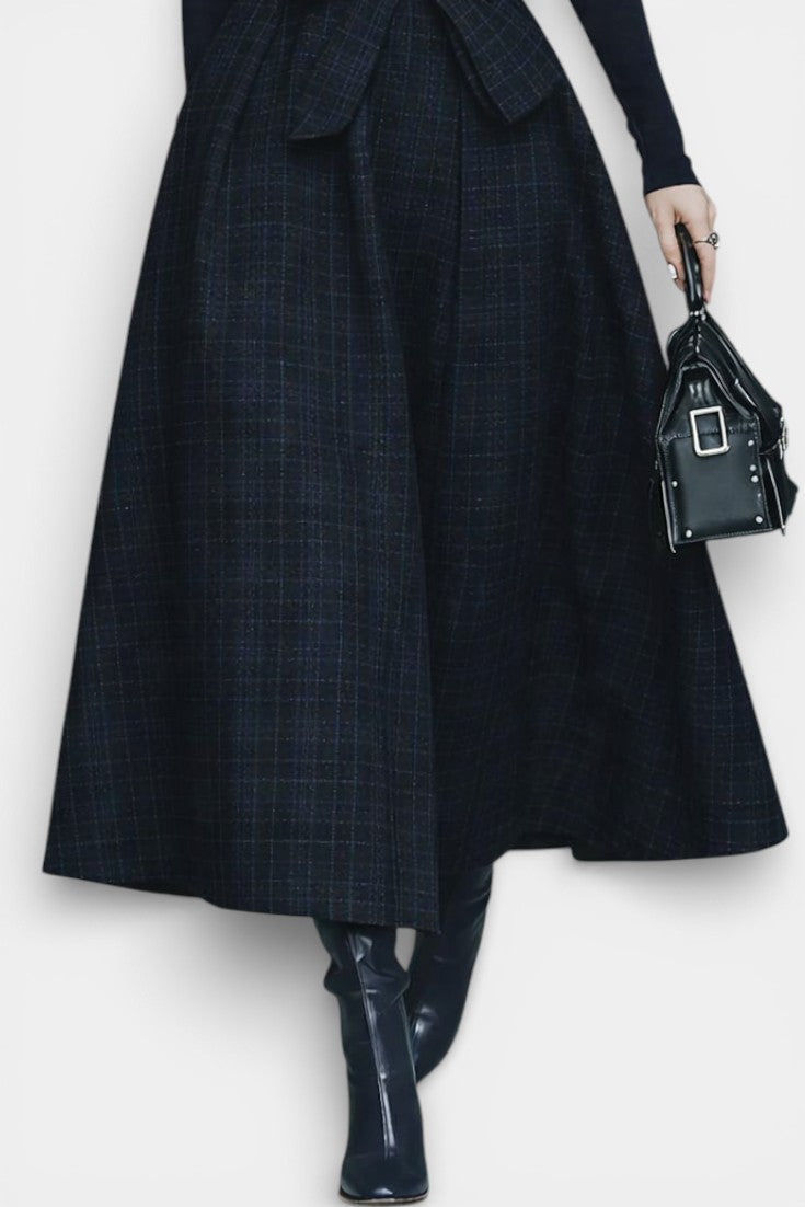 Angelika Ensemble High Neck Midnight Blue And Checkered Skirt