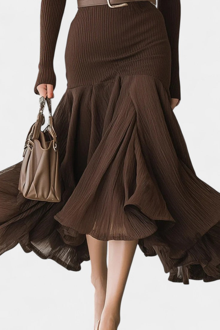 Clervie Long Sleeve Patchwork Collar Dress