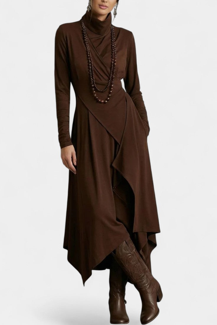 Ébeline Irregular Long Dress With High Neck In Gothic And Bohemian Inspiration