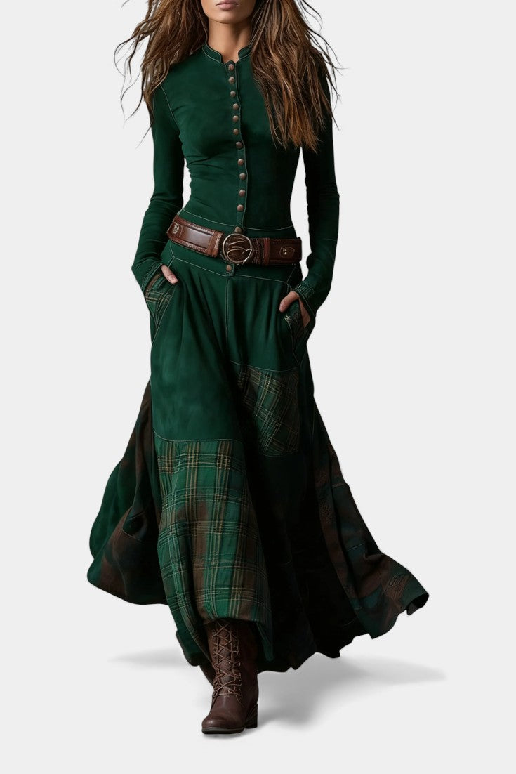 Elegant Long Vintage Checkered Marlis Dress