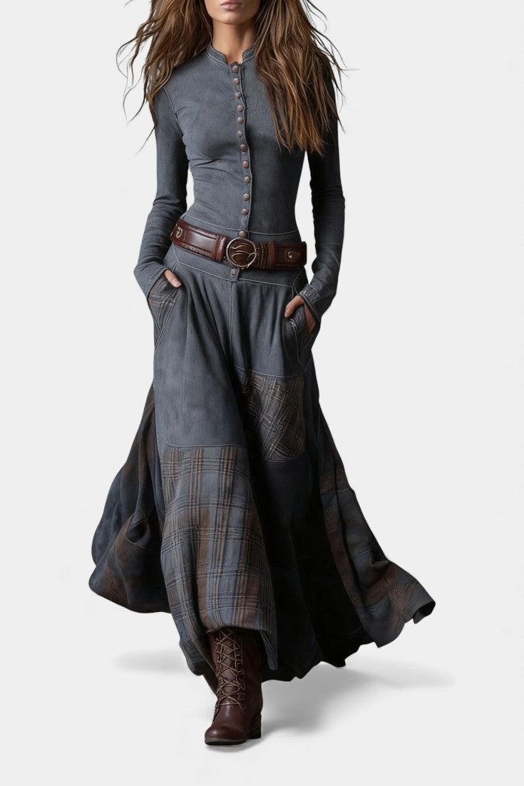 Elegant Long Vintage Checkered Marlis Dress