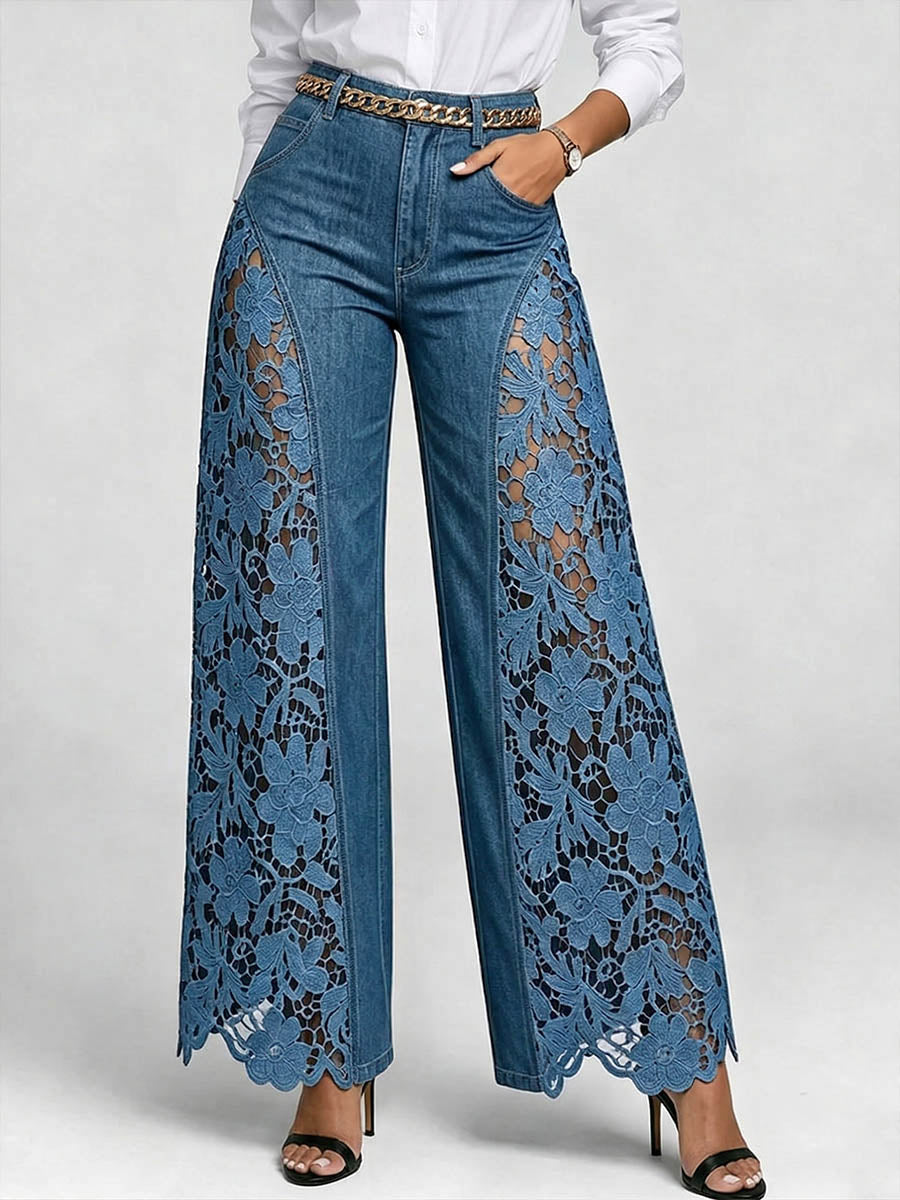 Michaela - Embroidered Wide-Leg Jeans