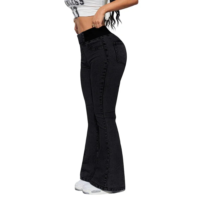 Alexandra - High Waisted Flare Stretch Denim Pants